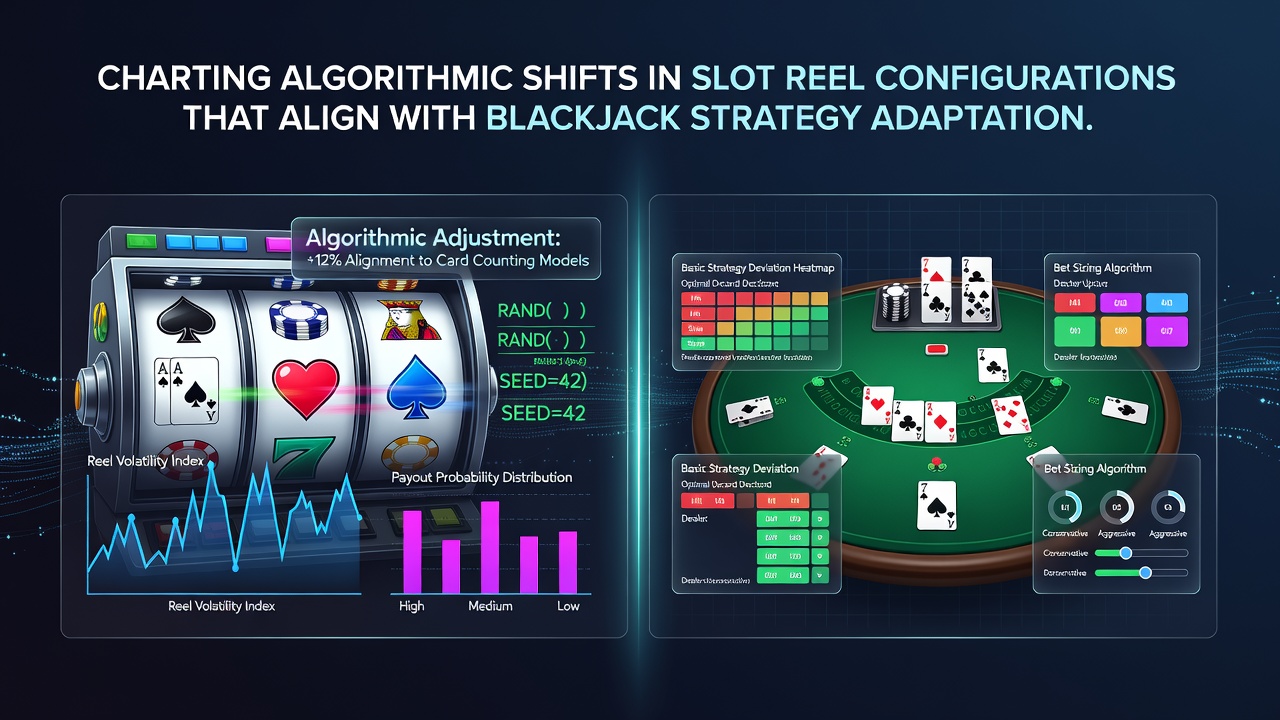 Analytics dashboard displaying reel configuration changes synchronized with blackjack strategy metrics during loyalty promotions